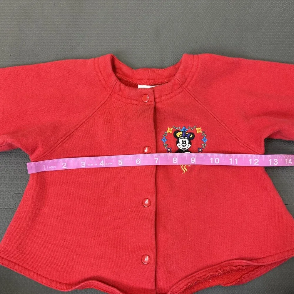 Vtg Disney Store Minnie Mouse Sweatshirt Jacket Snap Front Red Size 18m Embrd.